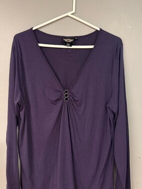 Harley-Davidson Purple Long Sleeve V-Neck Top with Ring Accent
